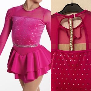 Weissman Dance costume hot pink mesh sleeve dress Believe Me 17755 SA